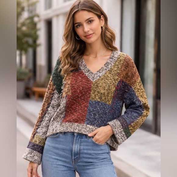 POL Tops - Color Blocking Oversized Boho Top